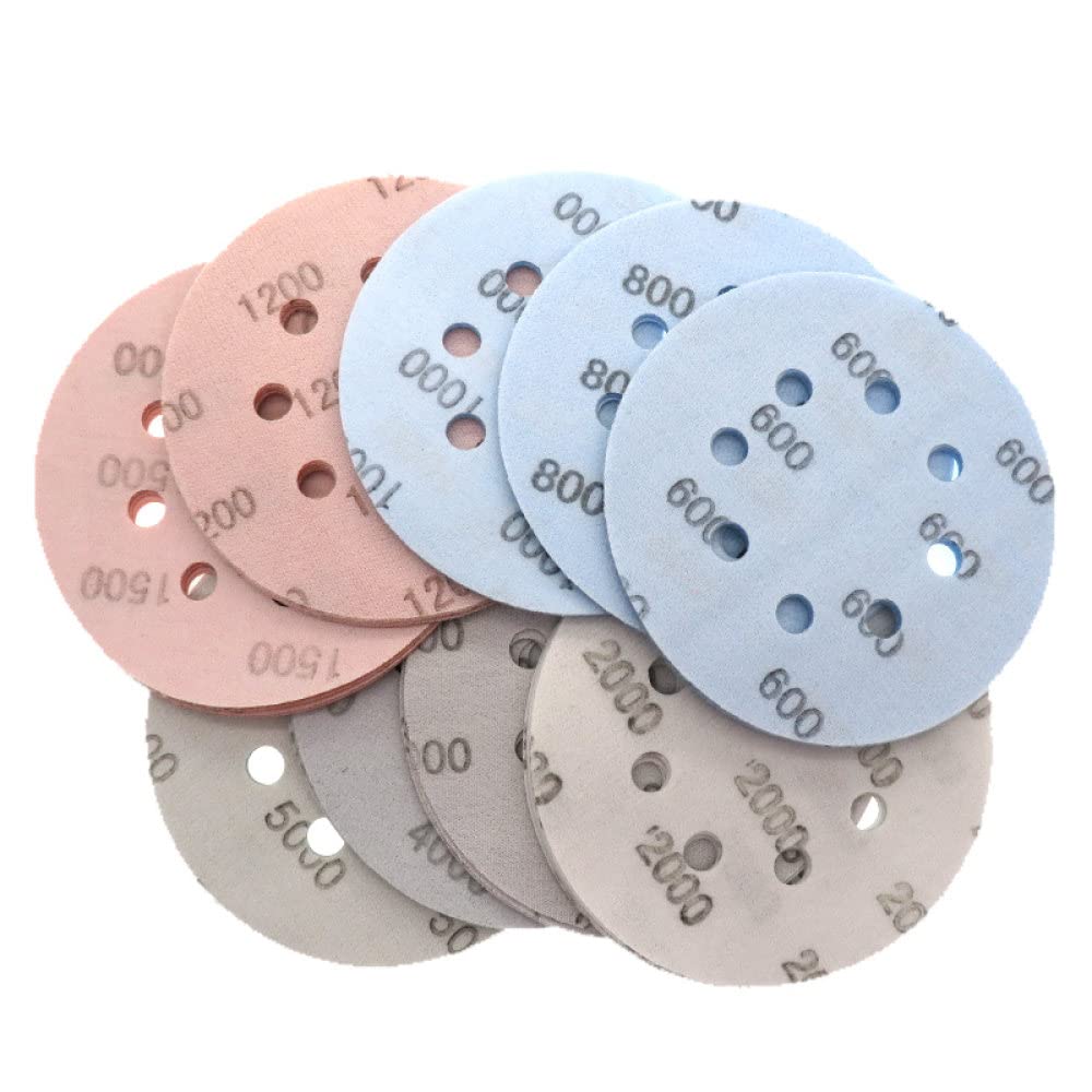 15PCS 5 Pulgadas 125mm 8 Agujeros Suave Superfino Húmedo/Seco Gancho & Loop Auto Body Film Discos de lijado Pintura Papel de lija abrasivo Grano 60-5000, Grano 1200