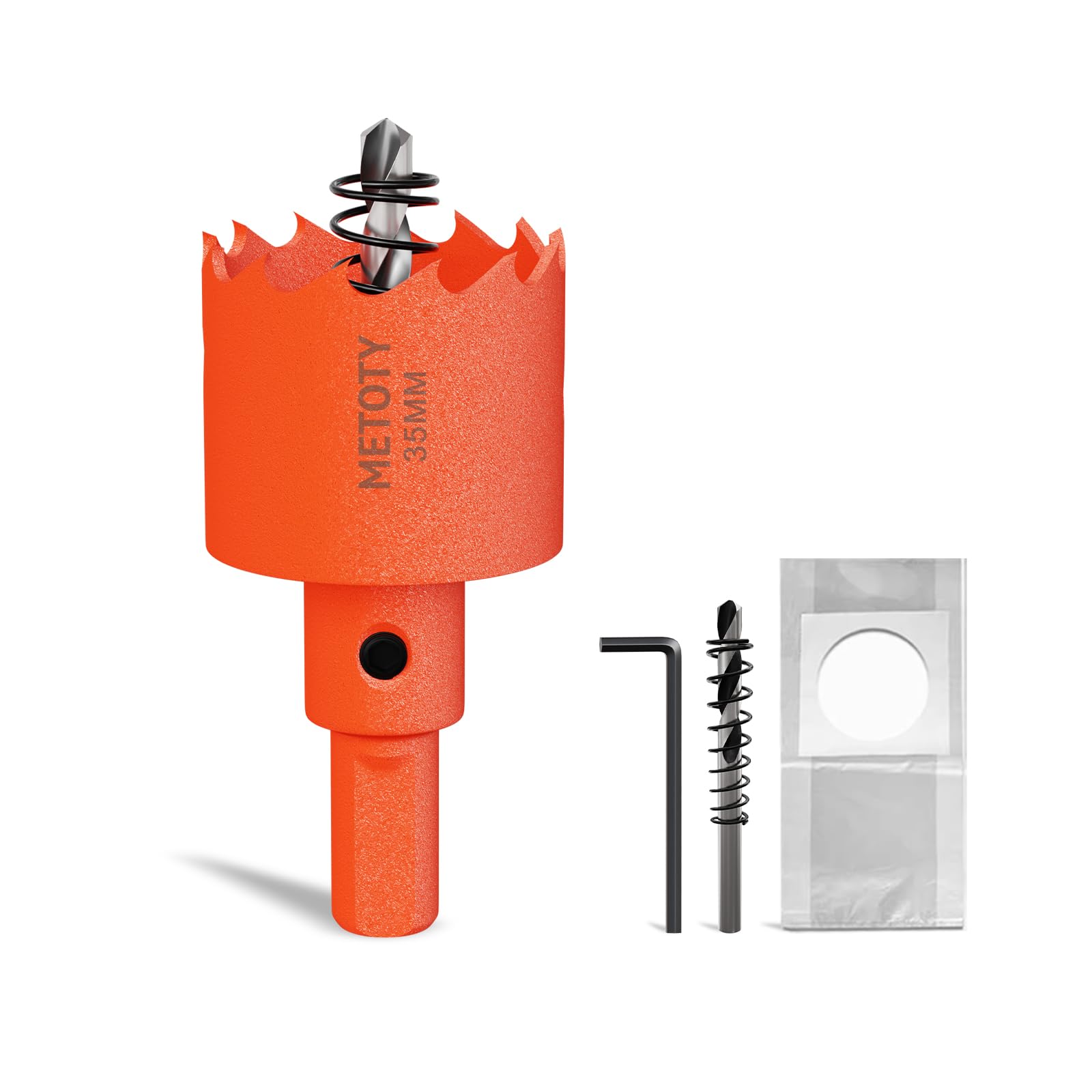 METOTY 35mm Bi-Metal Hole Saw,Universal HSS M42 Hole Saws,with Triangular Shaft Adapter and Centring Drill, One Free Dust Bag for Aluminum, Metals, Plastics, Acrylic Glass, Wood, Gypsum board — image 1