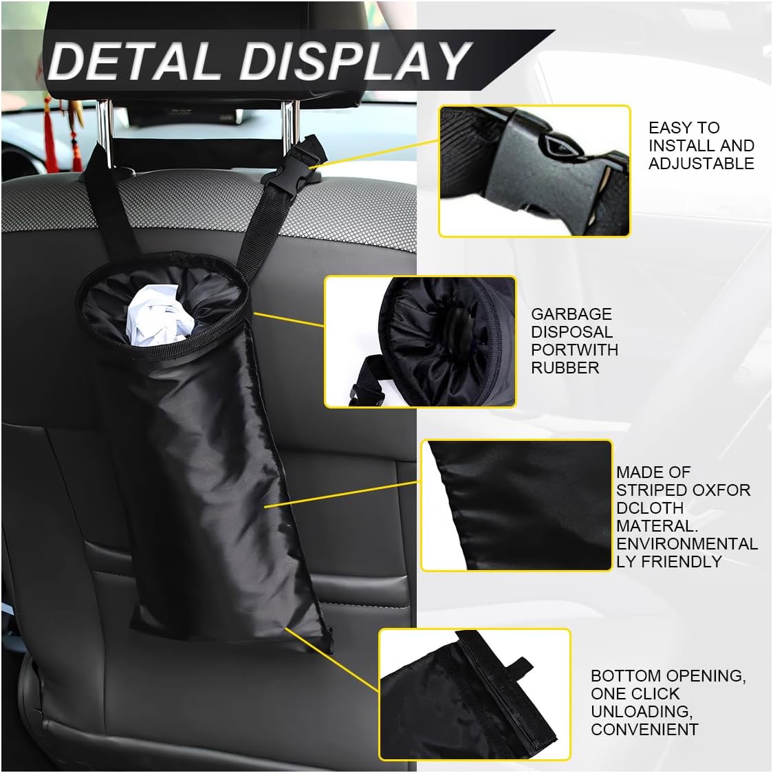 ZIMISI Car Trash Bag, Hanging Car Garbage Can with Elastic Opening, Portable Waterproof Collapsible Trash Can for Back Seat, Automotive Storage Organizer for Home, Outdoor (2PCS)