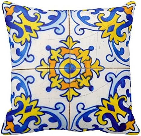 Traditional Portuguese Azulejo Tile Throw Pillow Case
