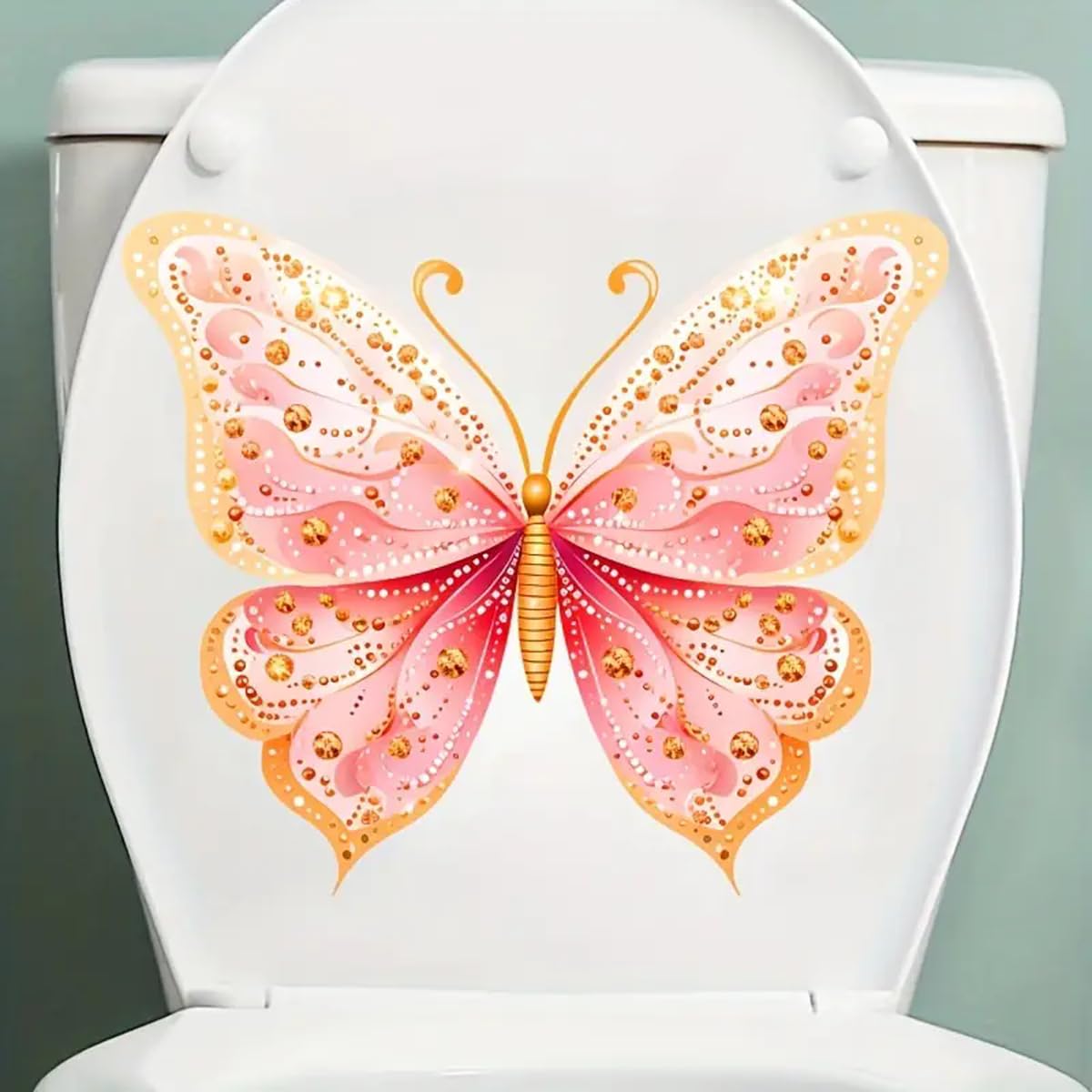 Pink Butterfly Toilet Cover Sticker Decals,Flower leaf bird Waterproof Toilet Lid Tank Seat Decals Cistern Self-Adhesive Bathroom Wall Sticker