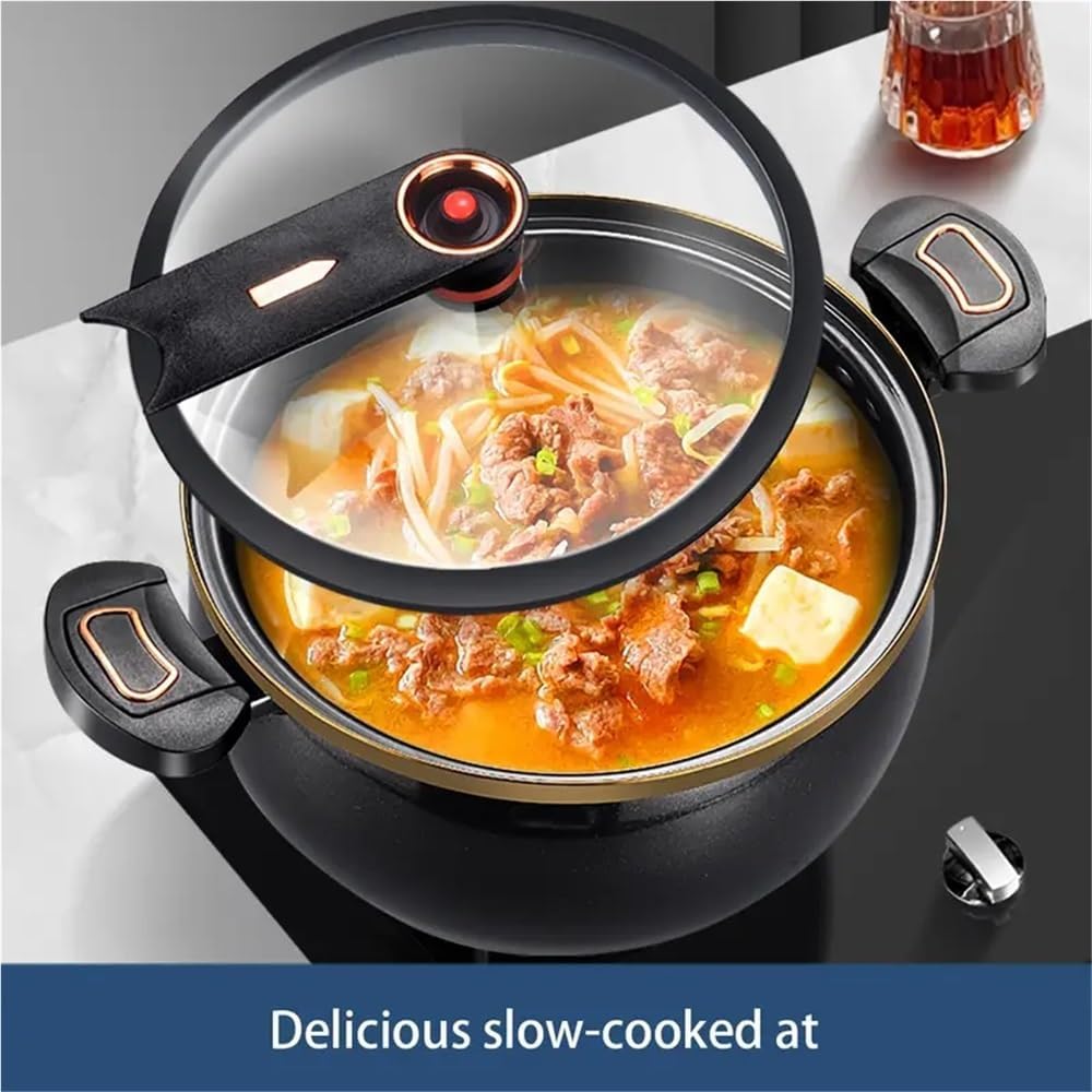 Cooking pot Pressure Cooker 6QT,cooking pot Soup Pot hot pot Stock Pot Save 70% Cooking Time，with Food-Grade Body Rotating Lock/Unlocking Lid System(Black)
