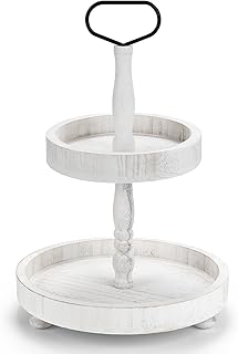 2 Tiered Tray Stand Decor, Wooden 13 Inch Tiered Tray Decor for Farmhous...