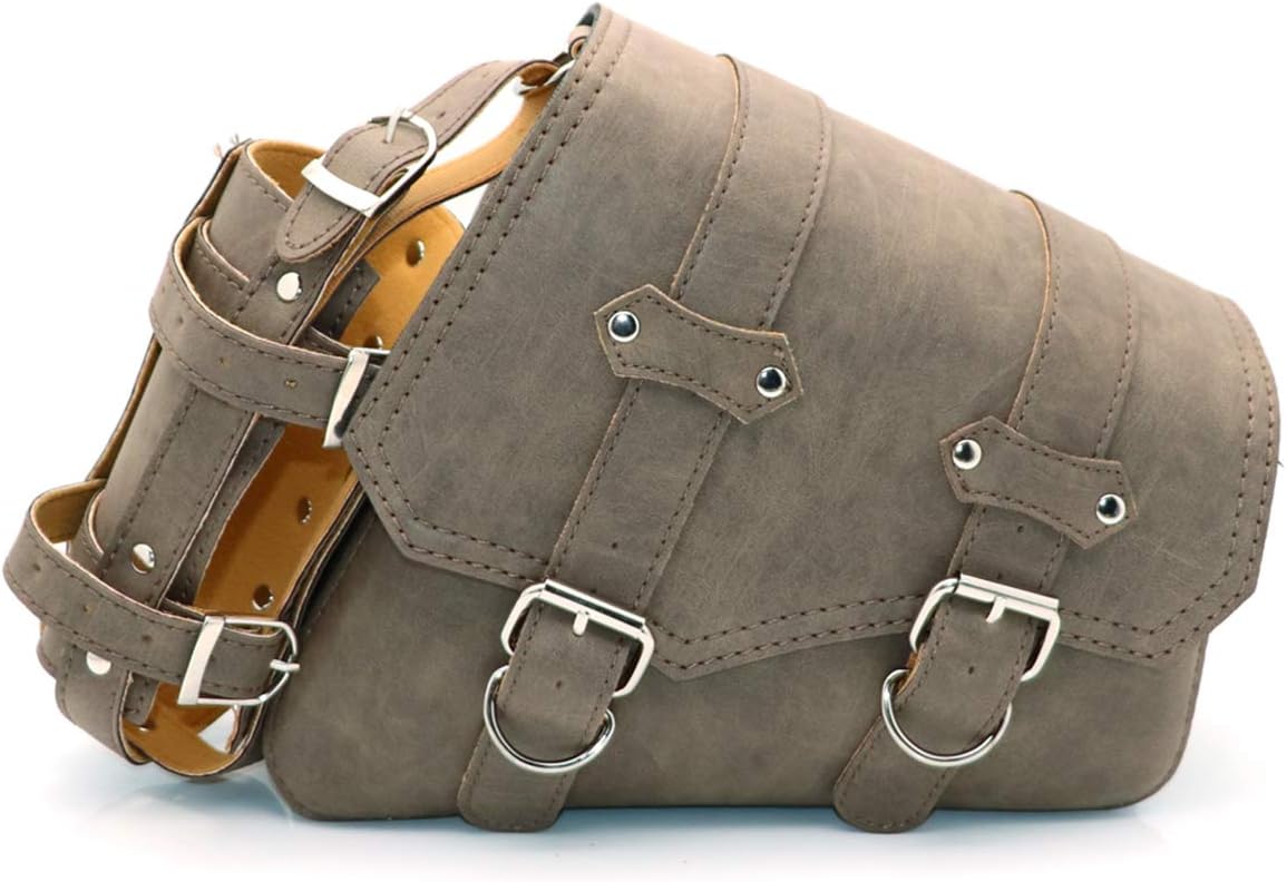 evomosa Universal Motorcycle Saddlebags PU Leather Side Tool Bags for Saddlebag -Brown (Right Side)