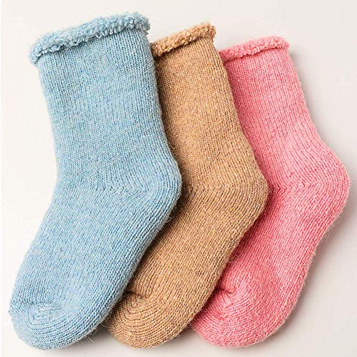 Baby Toddler Thick Wool Socks - Super Warm Soft Winter Solid Color Casual Crew Socks For Baby Girls Boys(Pack of 3)4