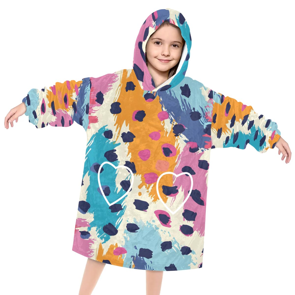 Pardick Wearable Blanket Hoodie for Kids, Wild Leopard Print Fleece Sweatshirt Blanket Oversized Blanket Sweatshirt with Pocket Flannel Warm Hooded Blanket 6-10 Year Old Girl Boy Gift, One Size