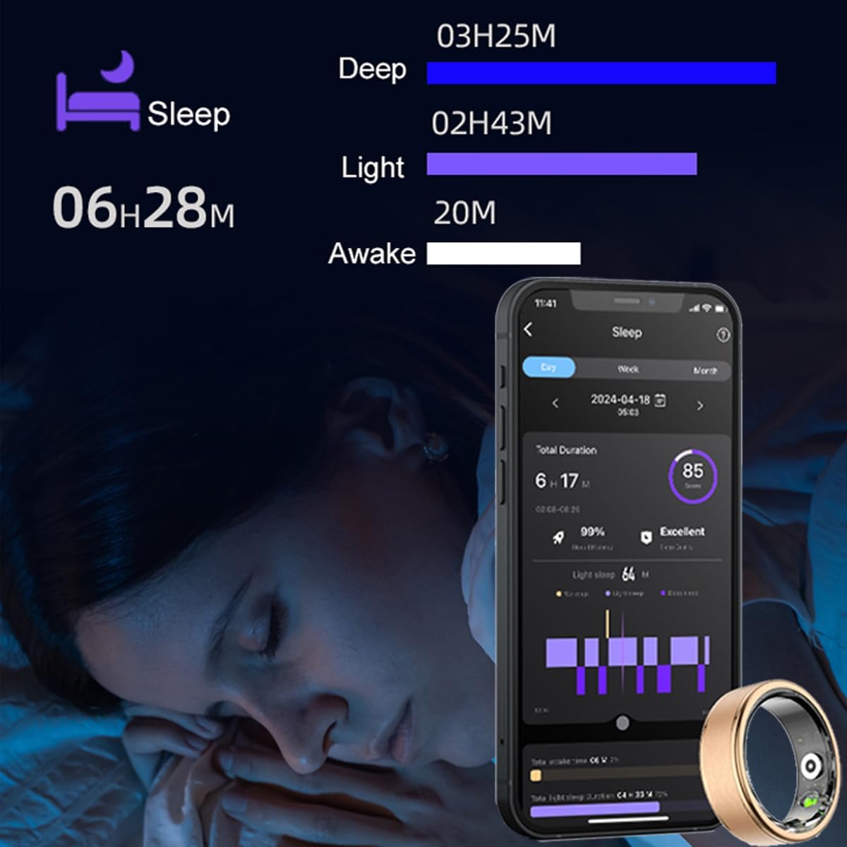 Smart Ring Fitnss Tracker Heart Rate Sleep Monitor Blood Oxygen Health Ring Fitness Ring Pedometer Calories Step Counter Exercise Mode Sport Ring 5ATM Waterproof Smart Rings for Men Women - Image 3