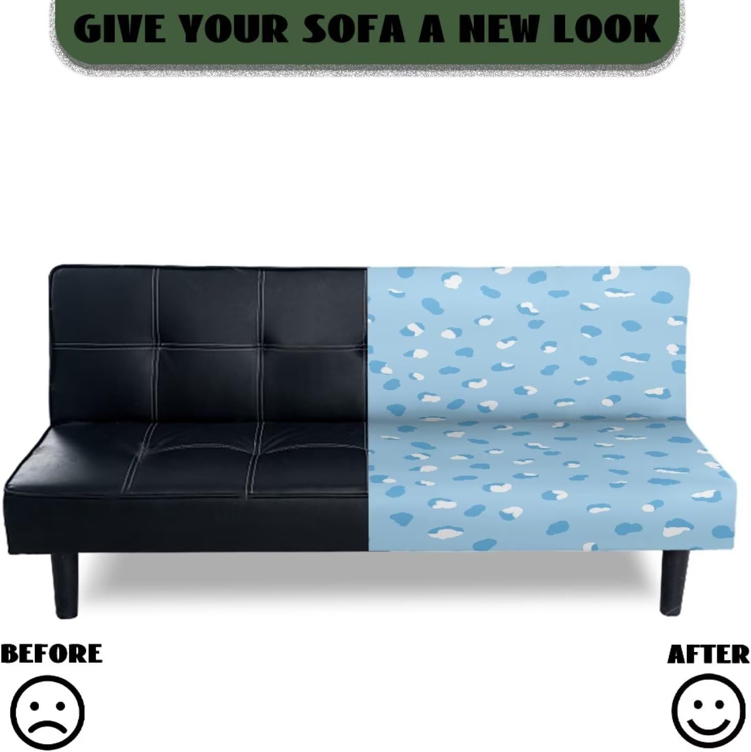 Blue Armless Couch Covers for Sofa Leopard Print Sofa Chair Slipcover Non Slip Furniture Protector Easy Going Stretch Slipcovers for Futon Couch