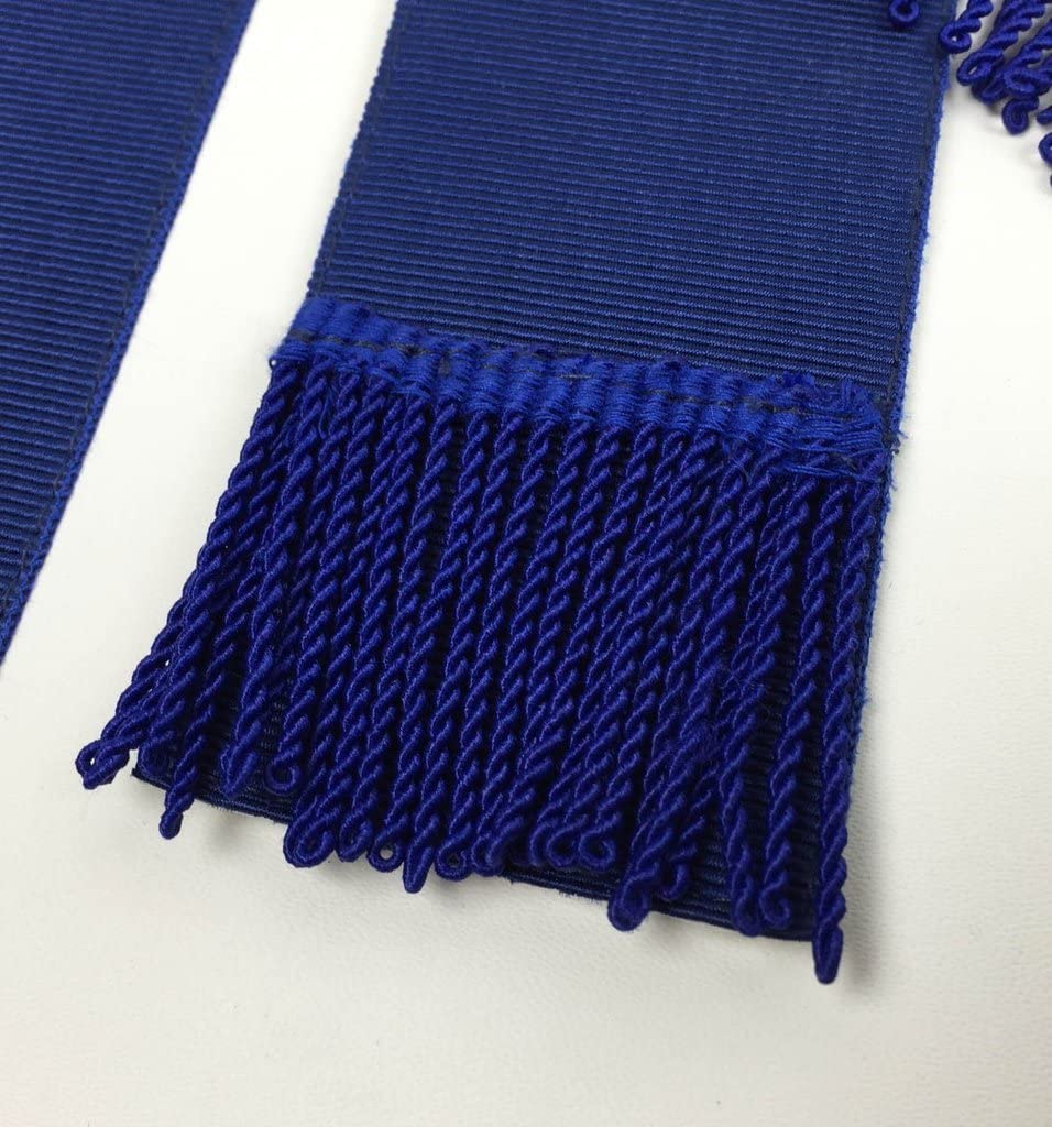 Masonic Blue Lodge Master Mason Apron Machine Embroidery with Fringe Navy (Synthetic,Machine Embroidery)