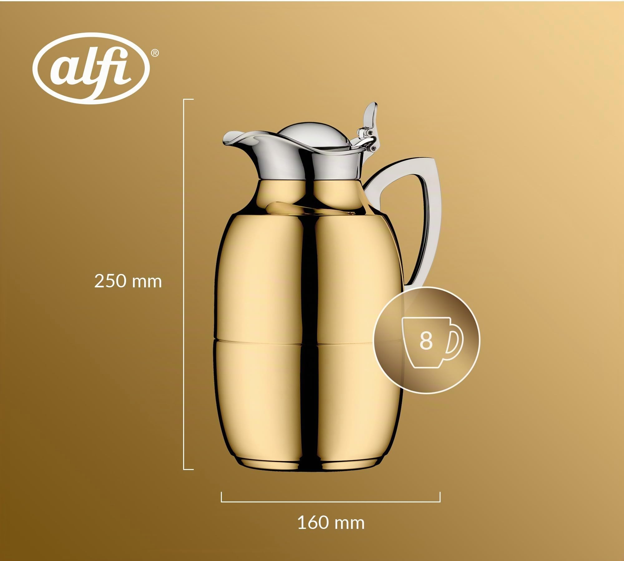 Alfi Juwel Isolierkanne 1,0L | Thermoskanne Edelstahl mit Glaseinsatz | AromaSafe Kaffee & Tee | BPA-frei & nachhaltig | Einhandbedienung | Für Heiß- & Kaltgetränke | Gold plated