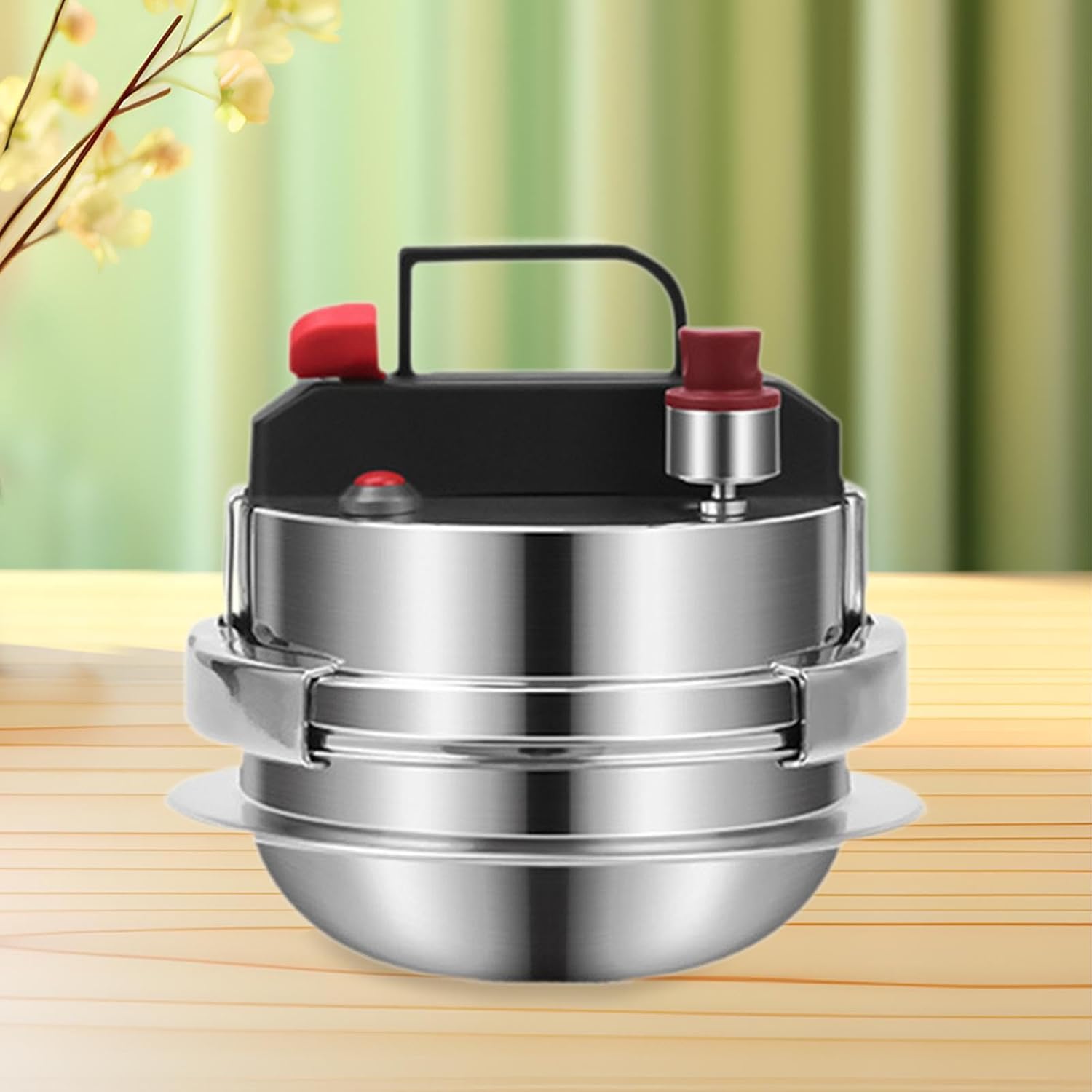 Small Pressure Cooker Steamer and Rice Cooker Cookware Quick Cooking 304 Stainless Steel Mini Pressure Pot for Travel Family, 0.8L