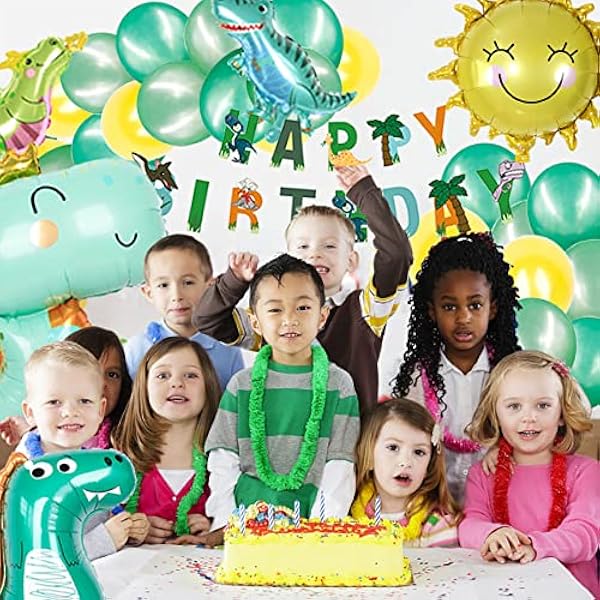 Kit de guirnalda de arco de globos y decoraciones de fiesta de cumpleaños de dinosaurio, globos de dinosaurios, globos de feliz cumpleaños, para fiesta temática de dinosaurio, ducha, celebración