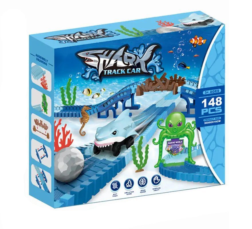 Kiti Kits DIY Shark Car Racing Track Toy | Adventure Shark Car Race Track Toy | Kids Educational Aquarium Train Set, Blue, Ocean Life Tracks & Figures for Toddlers (B0D1YL2FC9) Amazon Price History, Amazon Price Tracker