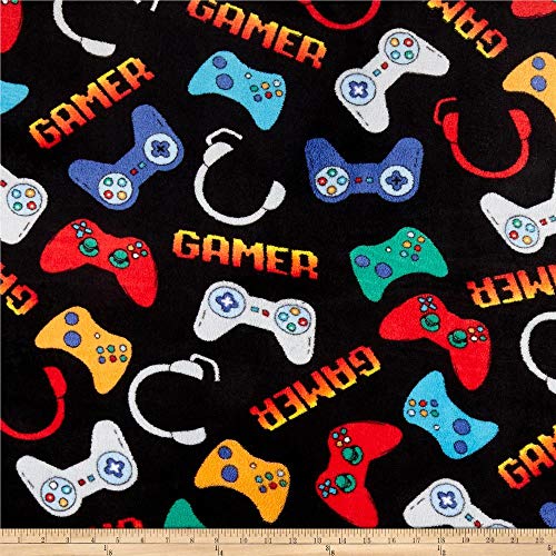 Newcastle Fabrics Whisper Fleece Video Games Black Fabric Fabric by the Yard