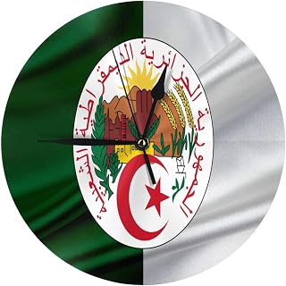 Emblem of Algeria Wall Clock Oil Painting Round Decor Non Ticking for Home Office School
