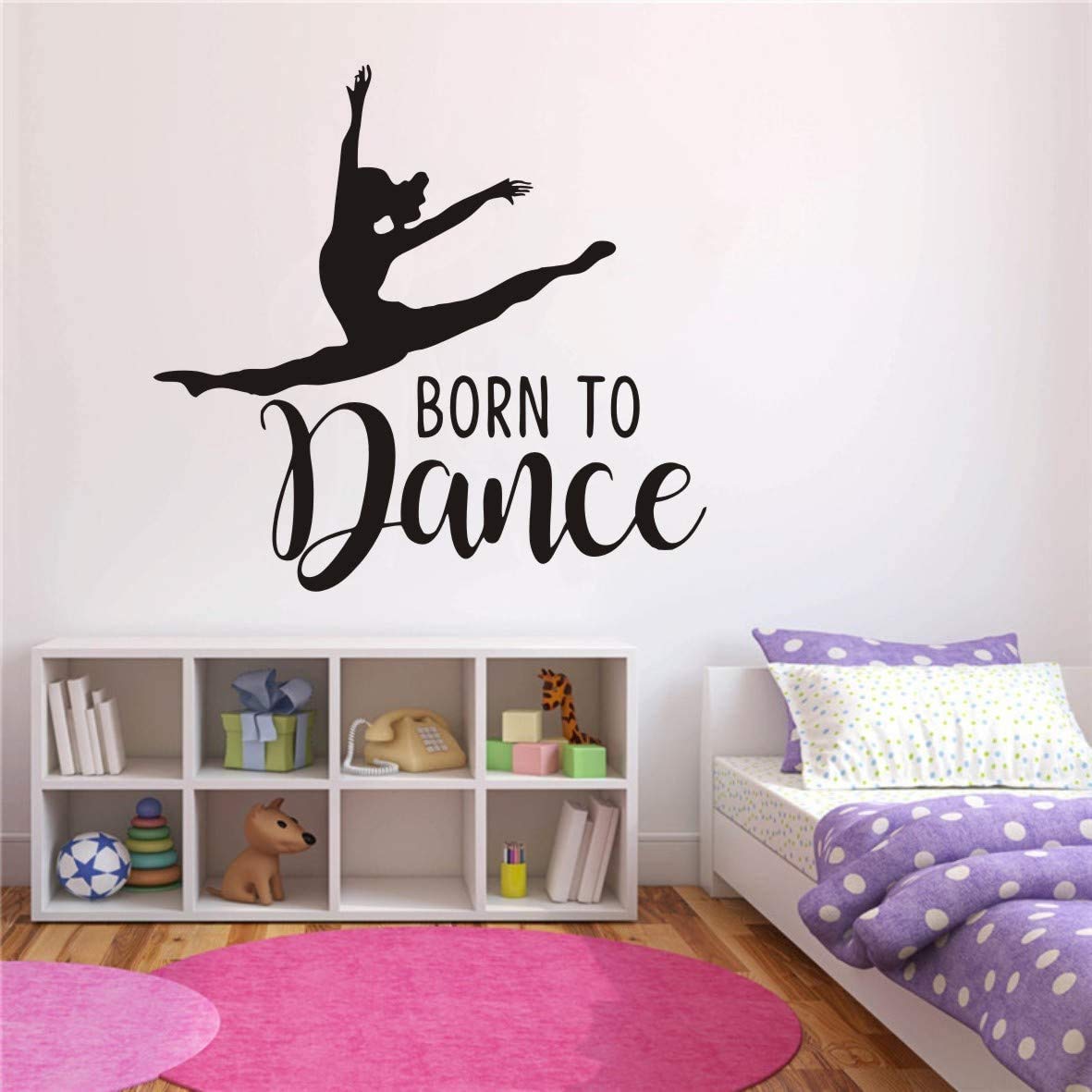 VVWV Home Decoration Dance Vinyl Wall Sticker Art Removable Girl Dancing Born to Dance Quotes Wall Decor Sticker Girl Bedroom Dance Room Wall L x H 40 cm x 65 cm