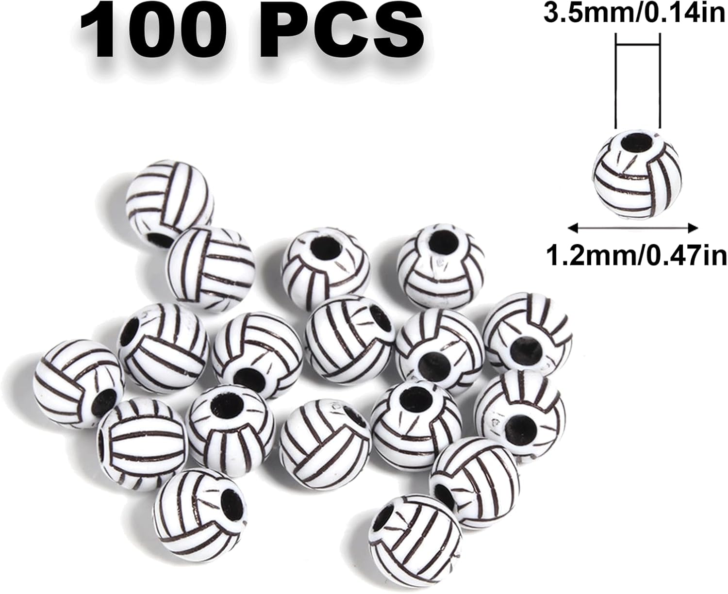 100PCS Volleyball Beads, 12mm Volleyball Bead for Bracelets, Sports Beads for Necklace, Acrylic Volleyball Beads for Jewelry Making Craft Decoration Accessories - Image 2