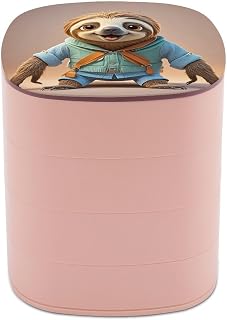 Cartoon Funny Sloth Jewelry Box with Mirror 4-Layer Rotatable Jewelry Accessory Storage Tray Travel Jewelry Case Earring Holder for Girls Womens Necklace Rings Bracelets