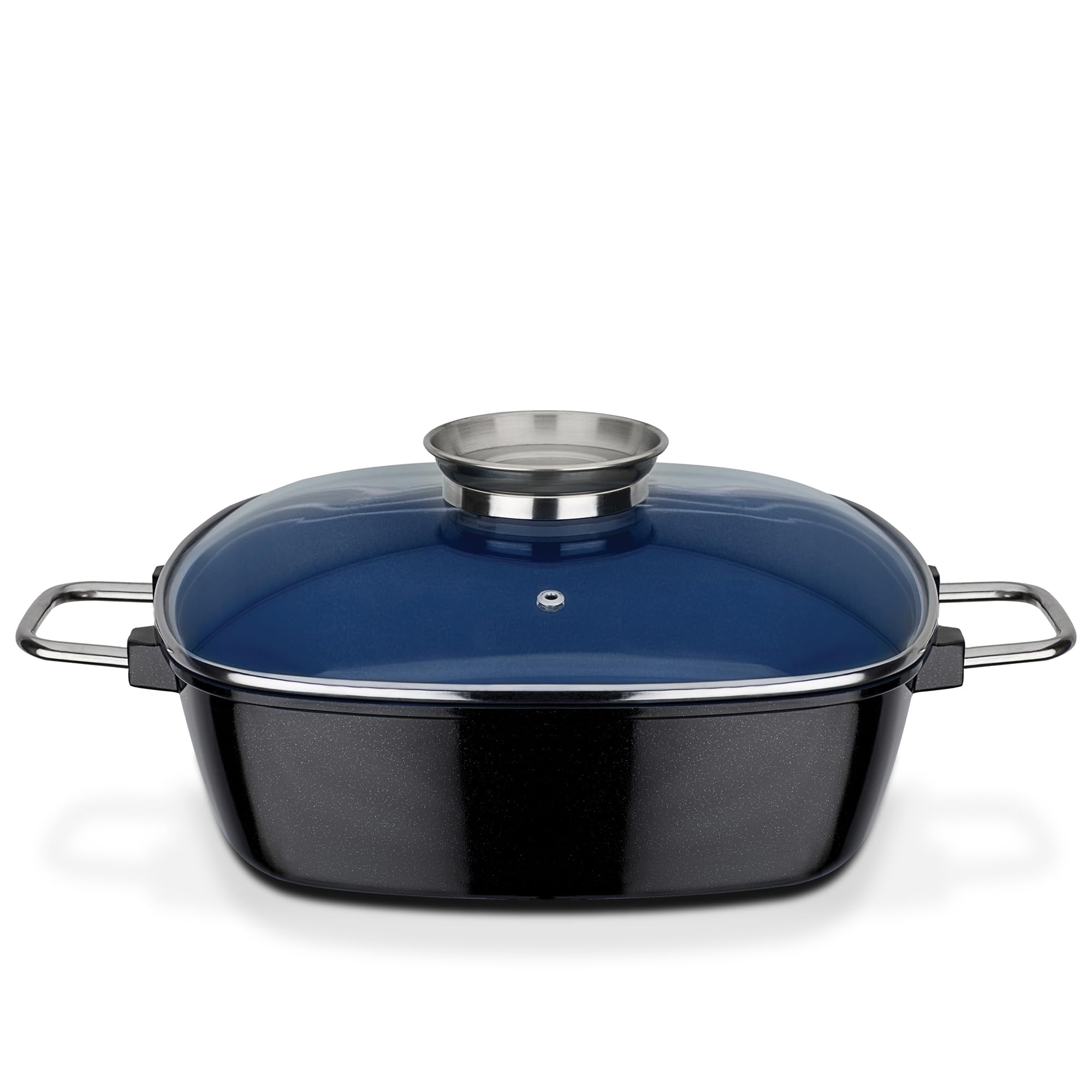 GSW Rôtissoire carrée Ceramica – rôtissoire avec Couvercle, idéale pour mijoter, étuver et rôtir, également pour Induction et Four – Bleu, Fonte d'aluminium, 5 litres