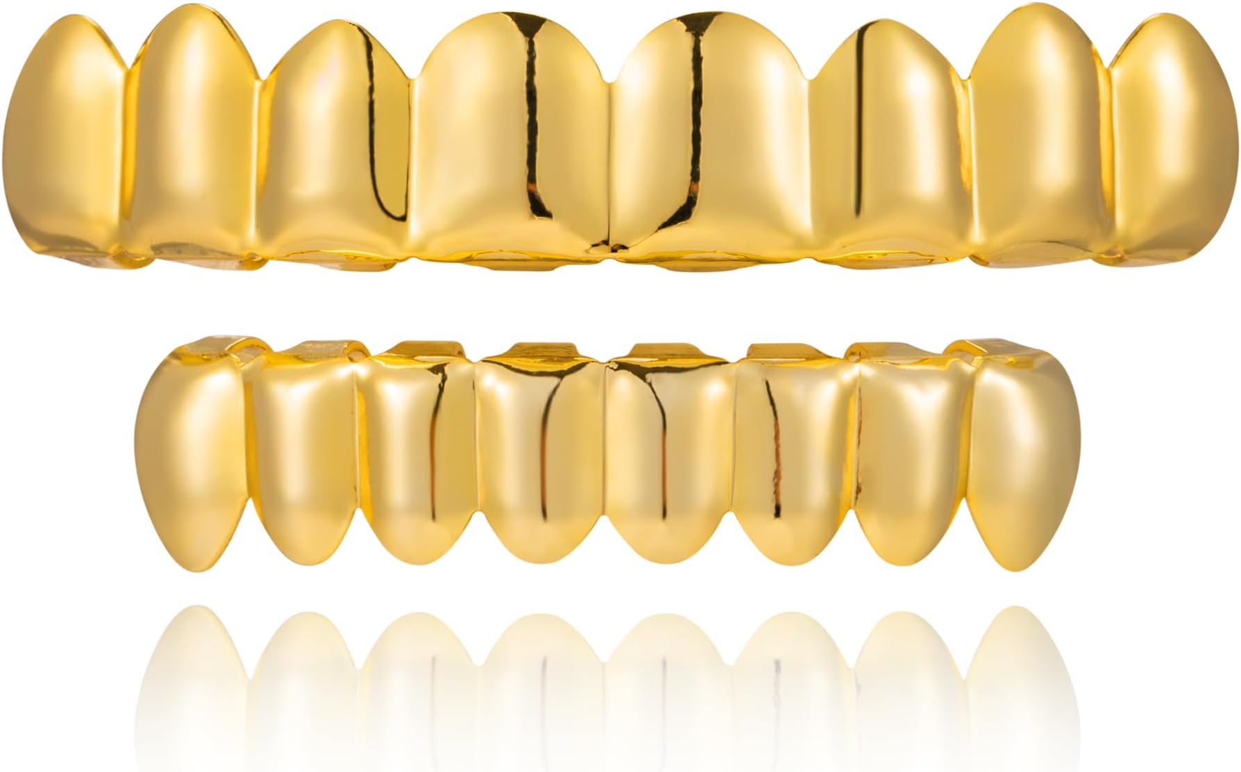 Grillz - Gold & Silver 6/8 Teeth Top & Bottom Grillz Set for Men and Women, 14K Gold Plated Teeth Caps for Halloween Costume Accessories