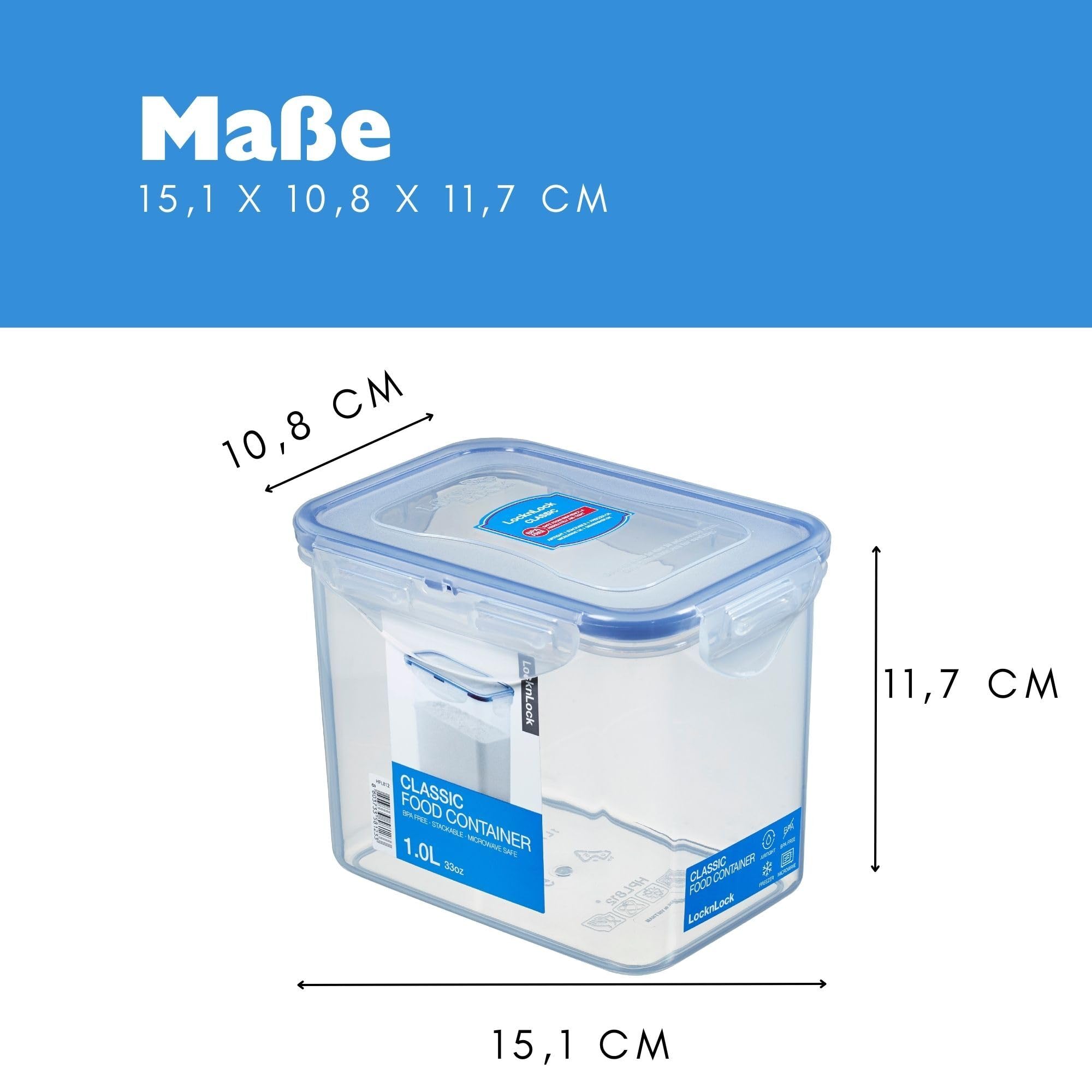 LocknLock 12x Set HPL812 Vorratsdosen - Frischhaltedosen 1 Liter - Maße (LxBxH): 151 x 108 x 117 mm - Geeignete Dosen zum Einfrieren und Mikrowelle - Lock and Lock Dosen Food Box Meal-Prep-Boxen