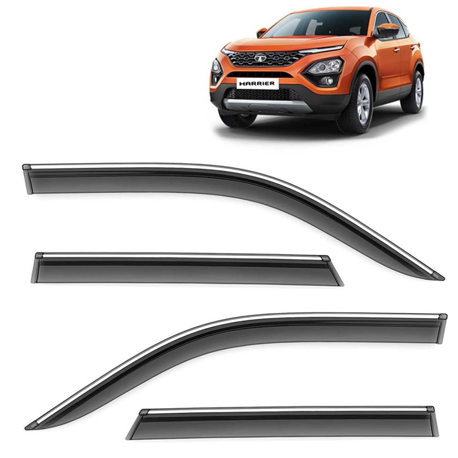 KINGSWAY® Car Side Door Visor Rain Guard Compatible with Tata Harrier (Year 2019-2023) - Chrome Lined Rear Window Wind Deflectors, Polycarbonate, Smoke, Set of 4 Pcs (B0BRWHDJMQ) Amazon Price History, Amazon Price Tracker