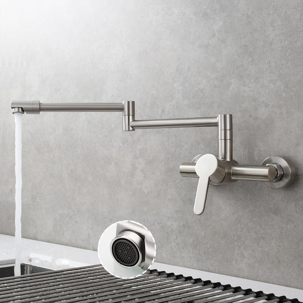 Robinet mural cuisine pivotant monomode laiton brossé pour évier moderne - 3