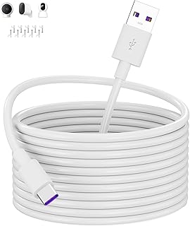 ACAGET 5M Cable USB tipo C extra largo para Mi Camera 2K Magnetic Mount,Cables de extensión de alimentación Cámaras de seguridad Cable USB tipo C para Mi Wireless Outdoor Security Camera 1080p,Blanco