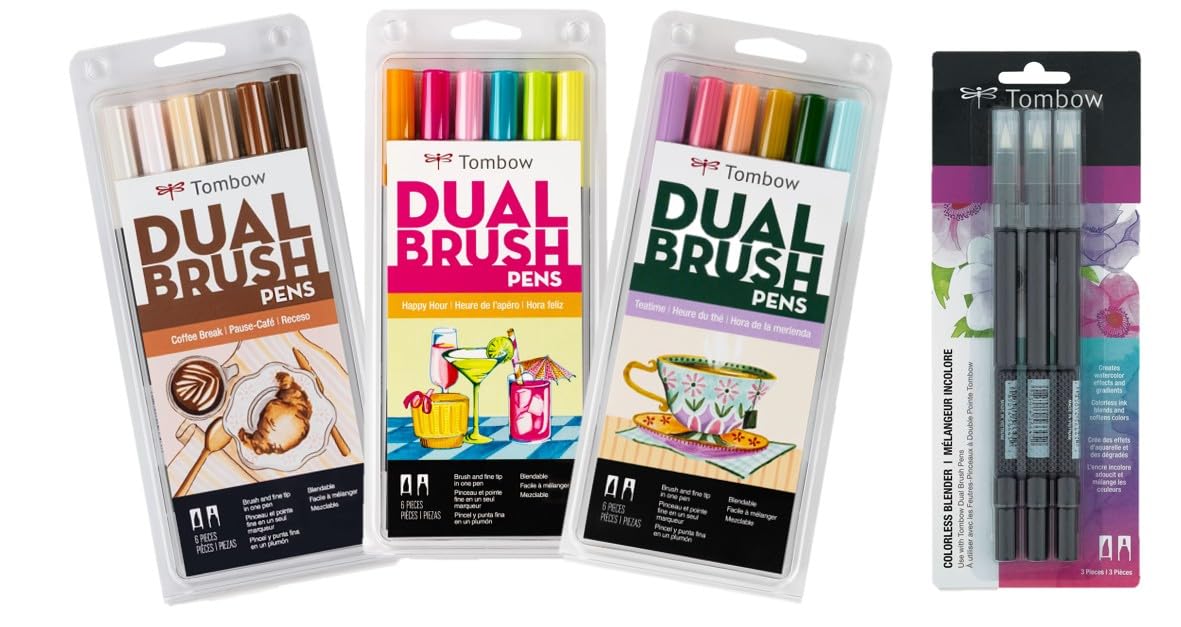 Dual Brush Pen Set - Coffee Break, Teatime, & Happy Hour - 21 PC Set - Colorless Blender…