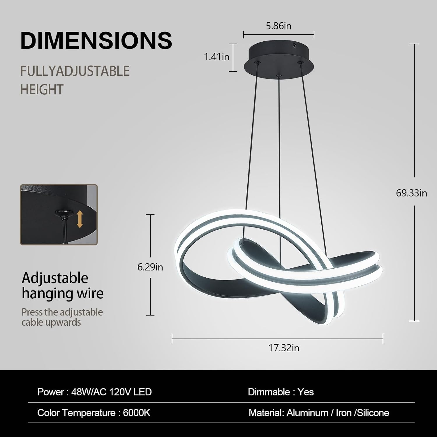 Modern LED Chandelier Black Irregular Ring Pendant Lights 6000K Dimmable Dining Room Pendant Light Fixtures for Kitchen Island Living Room Bedroom Hallway Foyer