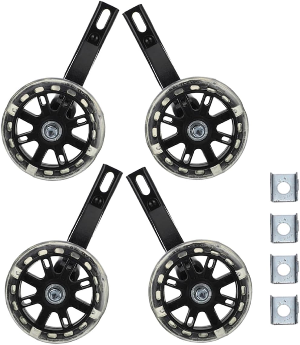 2 Pairs Bicycle Training Wheels for Bike, 16-inch Black Stable Balance Training Wheels with Glow, Heavy Duty Bike Stabilizers for Boys and Riding Support