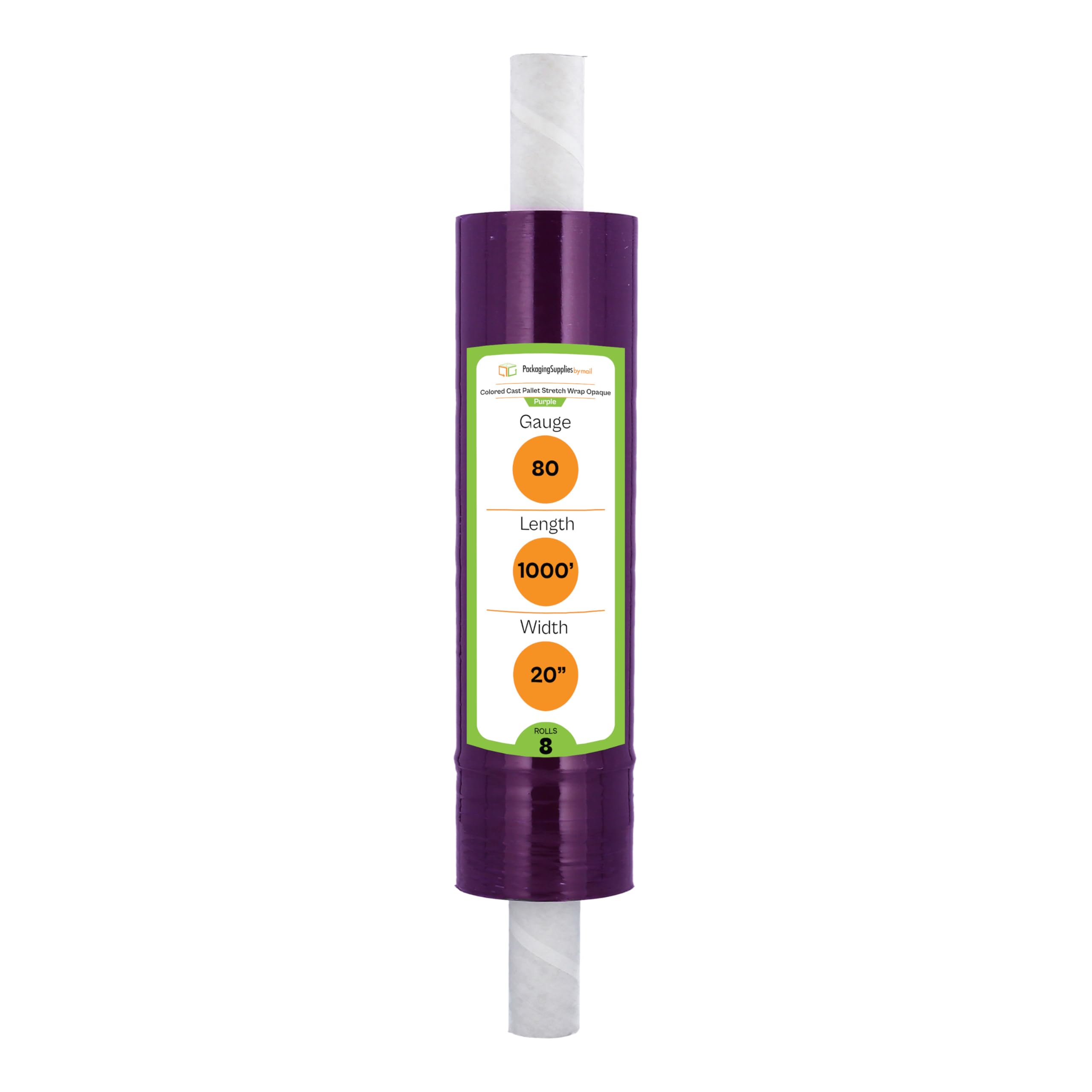 PSBM Lot de 8 rouleaux de film étirable violet foncé avec poignées, 50,8 cm x 304,4 m, calibre 80, film rétractable de résistance industrielle pour le déménagement, l'emballage et l'expédition