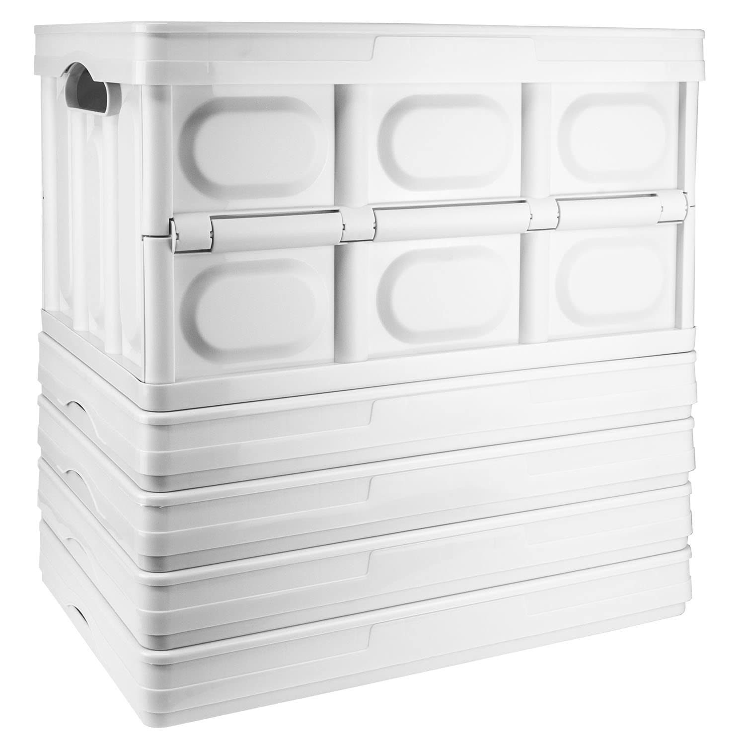 TekBox 56L White Storage Box with Lid Folding Stackable 56 Litre Lidded Plastic Crate Tub Boxes (5)