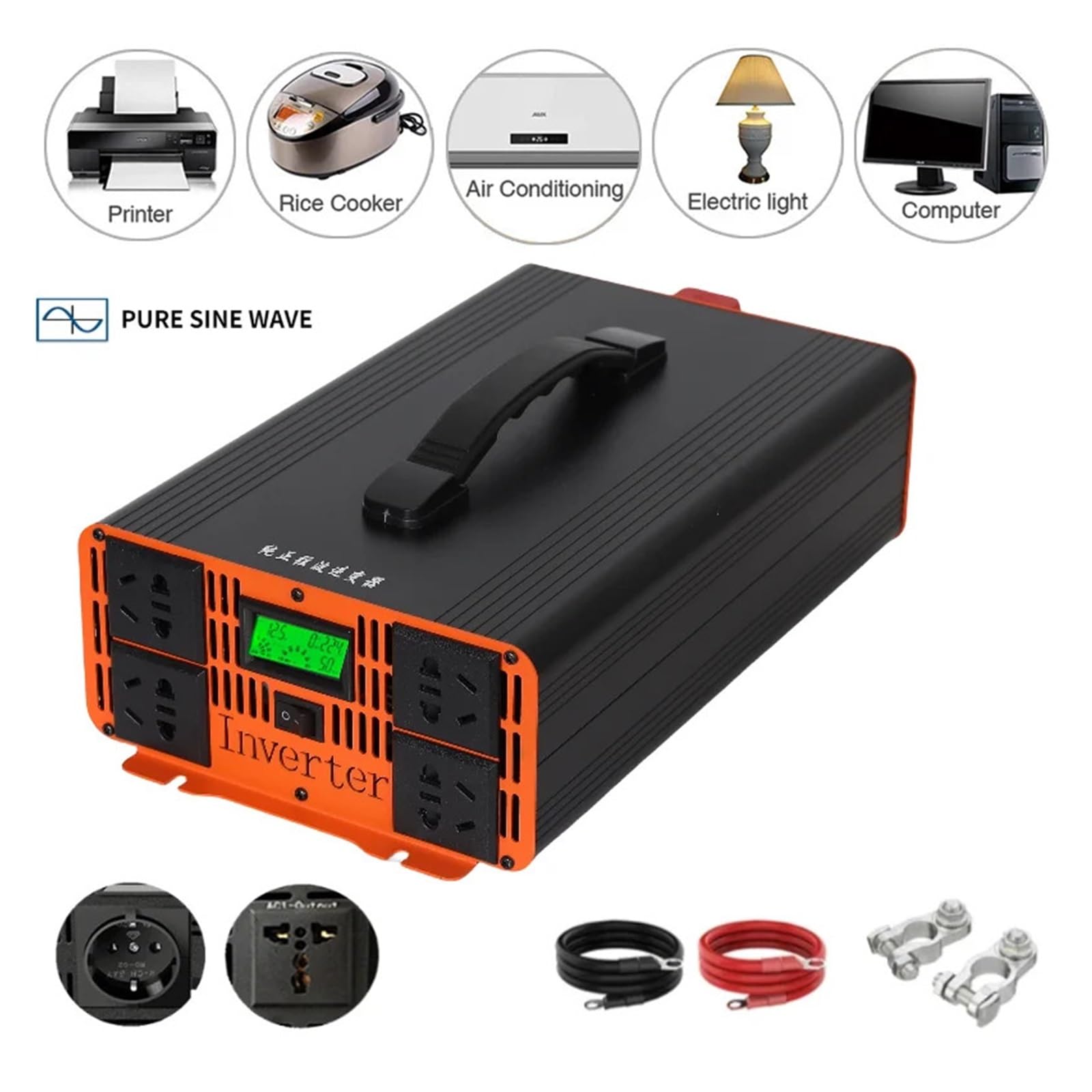 Inversor de 8000 W, 12 V, 24 V, 48 V CC a CA, 110 V, 220 V, convertidor de Voltaje de 8 KW, convertidor portátil(24V_220V(60HZ))