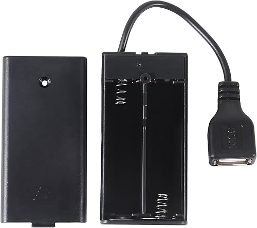 Miniatura 2 de 4 soportes de batería AA, 2 cajas de batería de 1.5 V con cable USB, interruptor de encendidoapagado para relojes de pared, radio, juguetes para