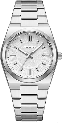 CRRJU Watches for Men,Fashion Luxury Luminous Analog Quartz Wristwatches,Business Man Calendar Watches Silver