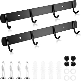 2 Pcs Percheros Pared con Ganchos, Gancho Perchero Pared Negro de Acero Inoxidable con 4 Ganchos para Colgadores de Ropa Abrigos Sombreros Cocina Dormitorio Baño