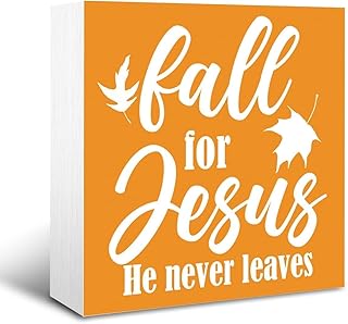 Wood Box 5x5inch Fall for Jesus He Never Leaves Adult Gift for Friends Family Elders Religious Keepsake Decorative Storage Box Perfect for Gifting