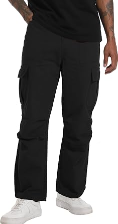 CLANMILUMS Mens Relaxed Fit Cargo Pants Causal Streetwear Trouser with Pocket 36, Black
