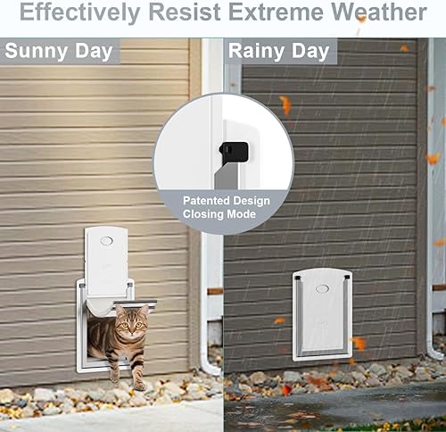 Miniatura 3 de Puerta para gatos para pared, puerta para mascotas de bajo consumo con marco de acero, túnel telescópico, solapas magnéticas dobles y dos paneles de