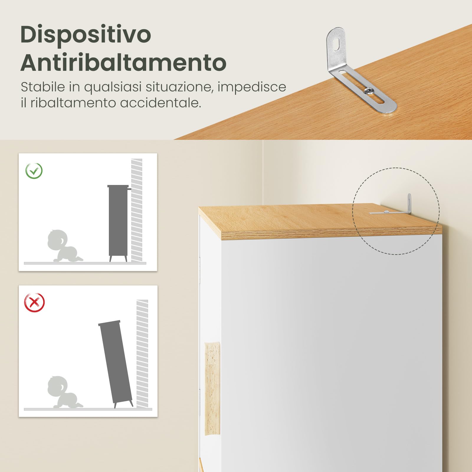 EUGAD Mobile da Bagno Alto e Stretto, Armadio a Colonna da Bagno Salvaspazio in Legno MDF Mobiletto, Mobile Multiuso con 2 Ante, 1 Cassetto e 1 Vano Aperto, Bianco, 40x30x180cm