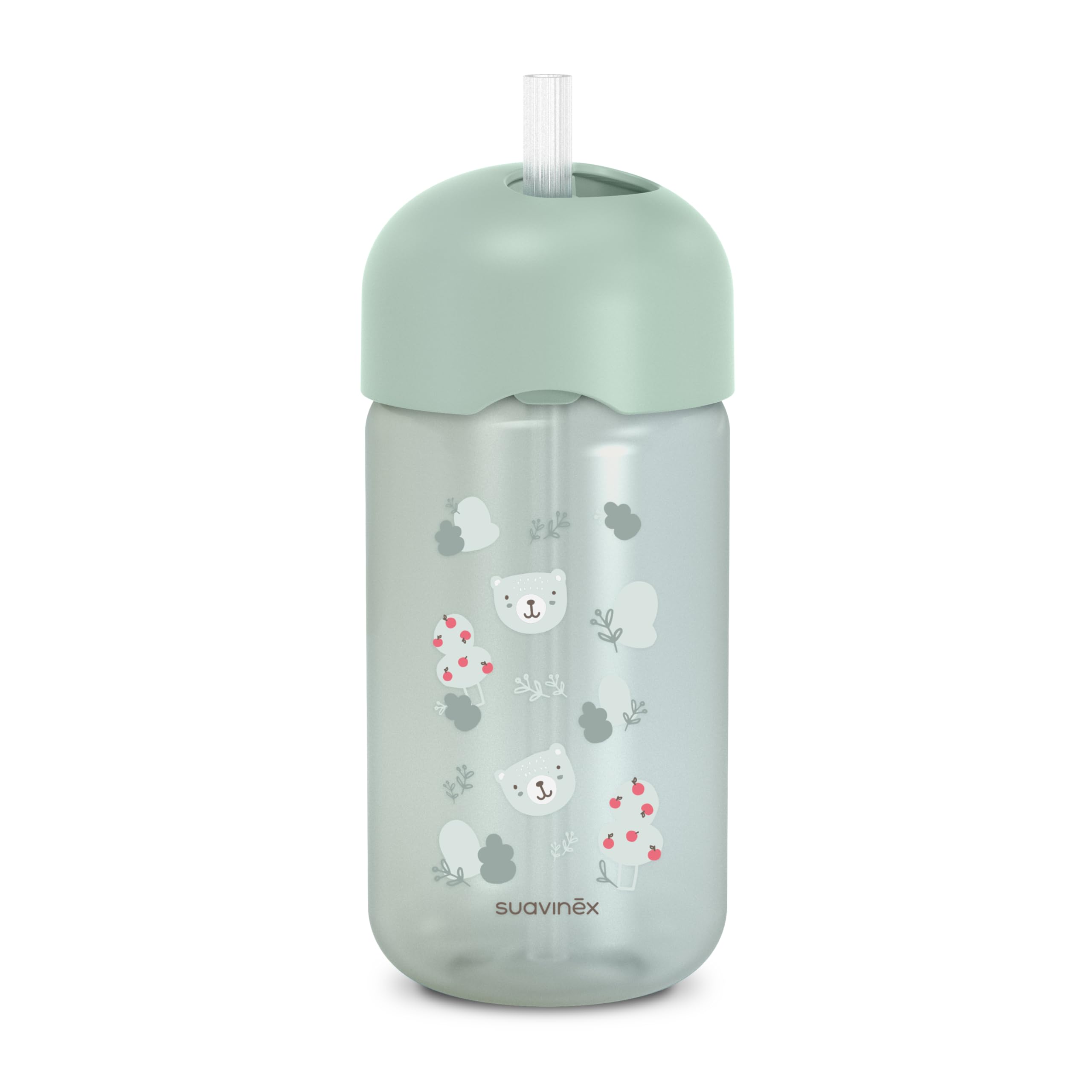 Suavinex, Tasse Apprentissage Bébé, Gourde Paille Enfant, Gobelet Bébé avec Paille en Silicone Flexible, Résiste à la Morsure, Anti-goutte, Apte Lave-vaisselle, +18 Mois, 340 ml, Wild&Free Vert