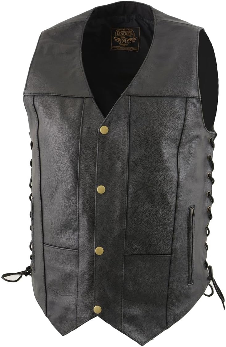 Milwaukee Leather LKM3787 Men's Classic Side Laced Black Leather Motorcycle Rider Biker Vest w/Ten Pockets - Image 6