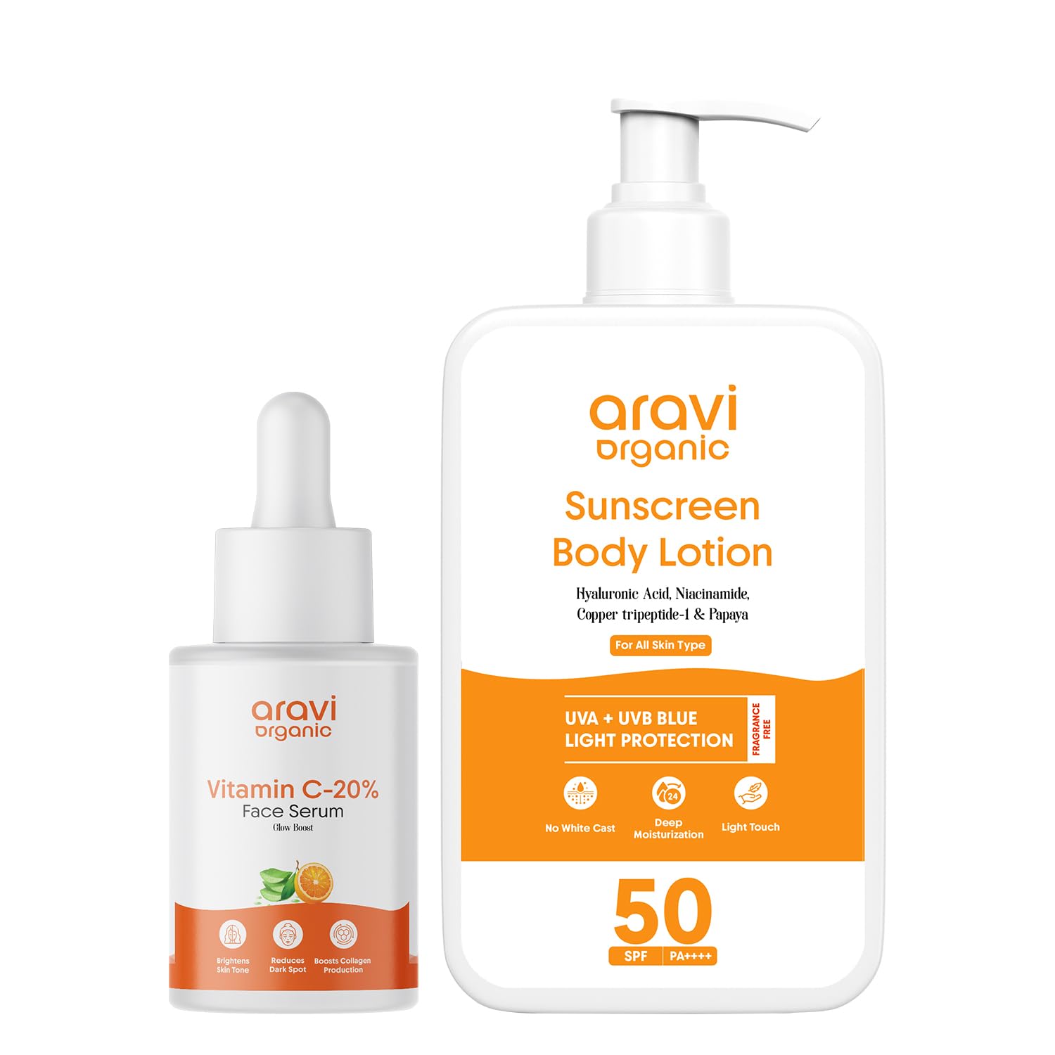 Aravi Organic Vitamin C Face Serum + Sunscreen Body Lotion - Brightening & Protective Skincare Duo-picture-54