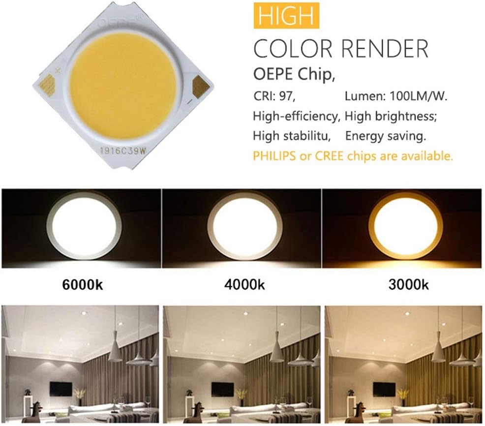 LED Spotlight COB Recessed Downlight 7W 12W Aluminum Anti-Glare Wash Wall Lamp IP65 Ceiling Light Bathroom Downlighters, for Kitchen Island Decoration High Brightness (Color : Warm 3000k_12W)