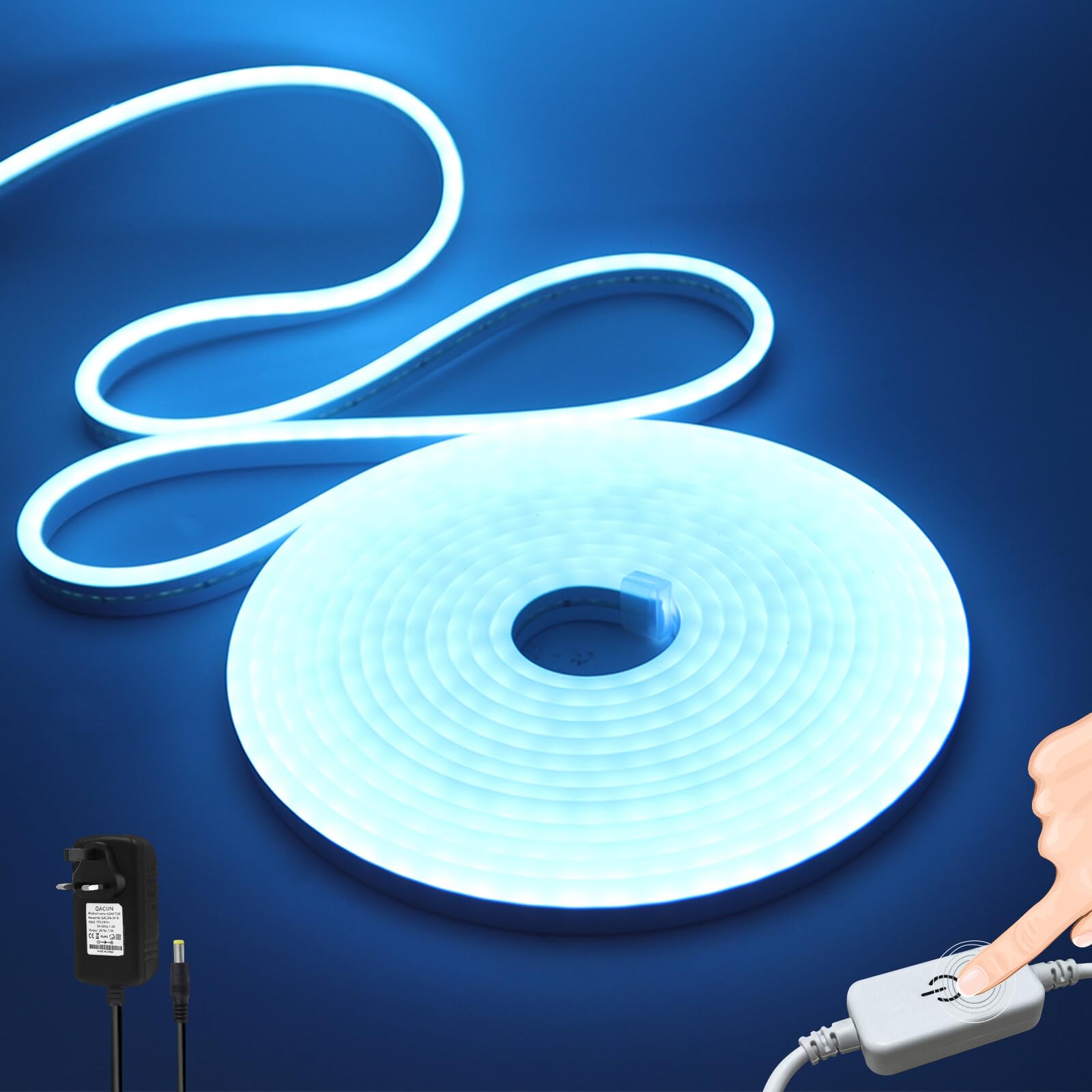 Wisada 24V Dimmable LED Neon Light Strip [0.5m, Ice Blue], IP67 Waterproof Flexible, 120 LEDs/m SMD2835 LED Light Strip CRI85+, for Home/Store Decorative Lighting