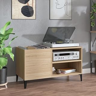 Sufrk Armario para discos de vinilo, 84,5 x 38 x 48 cm, madera de roble sonoma