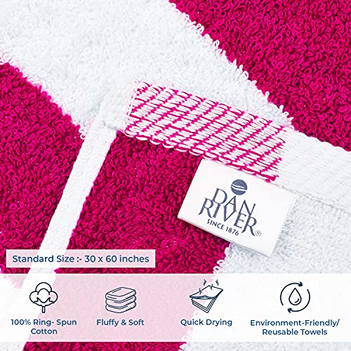 Dan River 100% Cotton Beach Towels Set Pack Of 4, Quick Dry Ultra Soft & Highly Absorbent 30”X60” Oversized Cabana Striped Pool Towels For Bathroom, Home, Hotel And Shore| 500 Gsm| Fusia Striped #TOP3