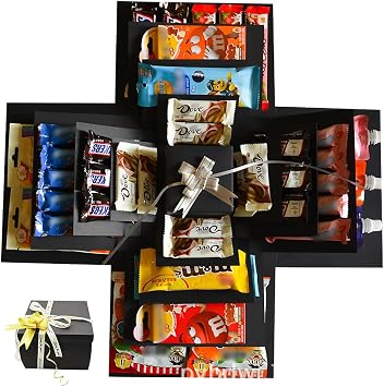 XEERUN DIY Explosion Gift Box,5 Layer Snack Explosion Box, Creative Explosion Box with tape and ribbon, Handmade Surprise Boxes for Birthdays, Christmas, Valentine's Day, Anniversaries Black