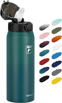 Fanhaw 24oz Kids Stainless Steel Water Bottle with Straw Lid, Green Blue